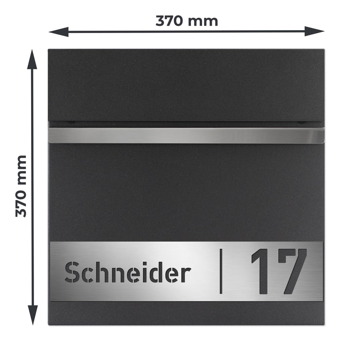 AlbersDesign Briefkasten B3 Eisenglimmer (DB703) personalisiert mit Edelstahlschild