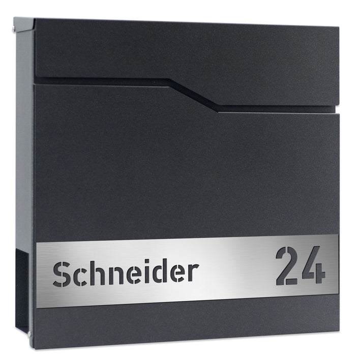 AlbersDesign Briefkasten B7 Eisenglimmer (DB703) personalisiert mit Edelstahl-Schild