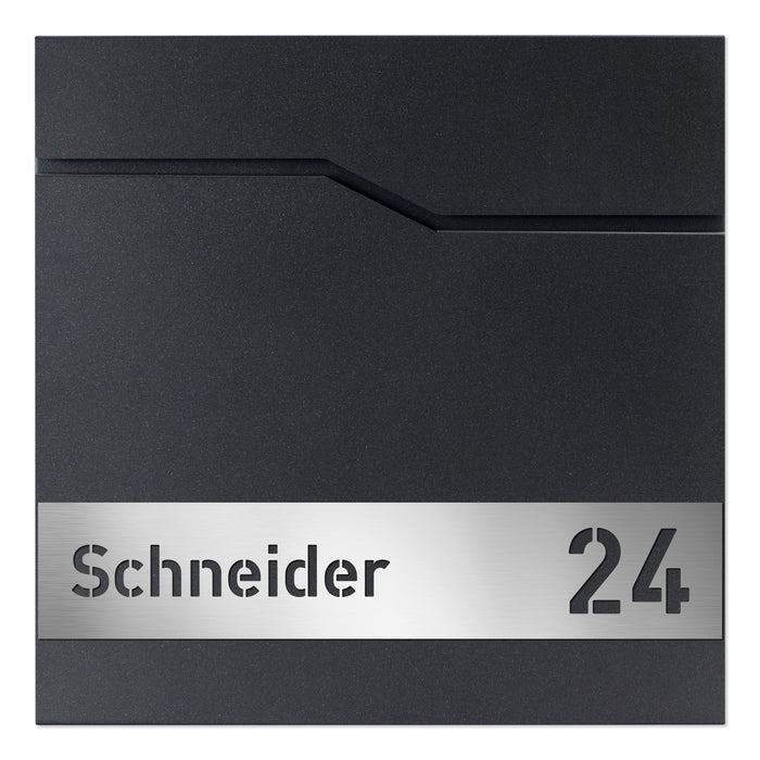 AlbersDesign Briefkasten B7 Eisenglimmer (DB703) personalisiert mit Edelstahl-Schild