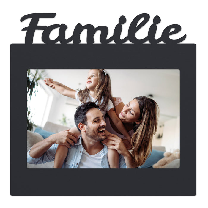 Design Edelstahl Fotoaufsteller "Familie" personalisiert inkl. Foto, pulverbeschichtet in RAL7016