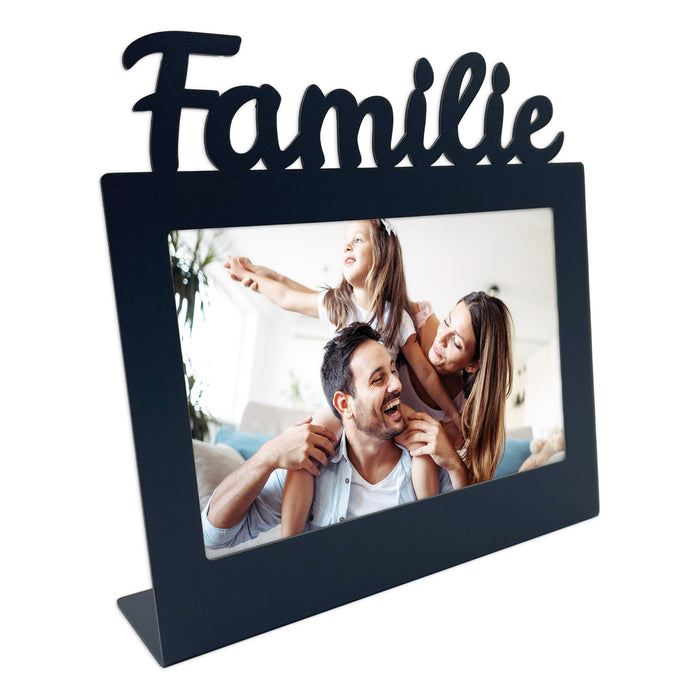 Design Edelstahl Fotoaufsteller "Familie" personalisiert inkl. Foto, pulverbeschichtet in RAL7016