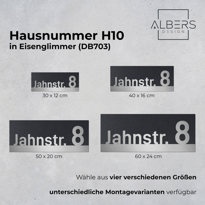 Edelstahl Straße & Hausnummer, mit 3D Effekt, Rückwand pulverbeschichtet in DB703, Frontblende in Edelstahl