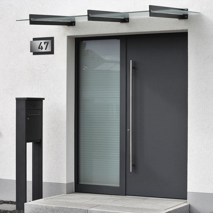 Edelstahl-Hausnummer, mit 3D Effekt, Rückwand pulverbeschichtet in RAL7016, Frontblende in Edelstahl