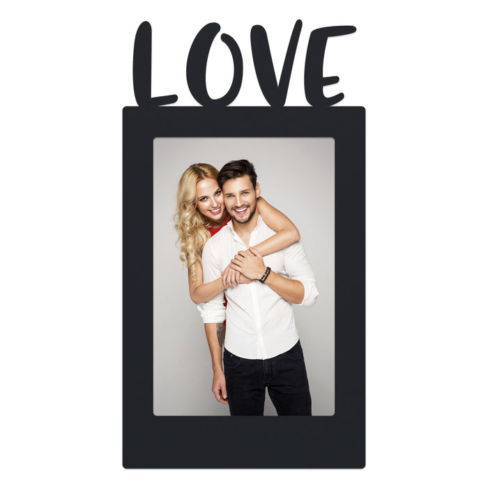 Design Edelstahl Fotoaufsteller "LOVE" personalisiert inkl. Foto - pulverbeschichtet in anthrazitgrau